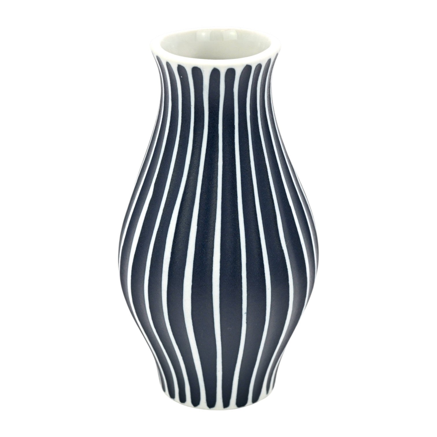 Mini Chamon - Handcrafted Porcelain Vase - Navy with White Stripes - 2.8 x 2.8 x 4.7 in - Mellow Monkey