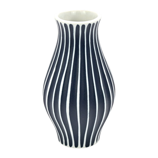 Mini Chamon - Handcrafted Porcelain Vase - Navy with White Stripes - 2.8 x 2.8 x 4.7 in - Mellow Monkey