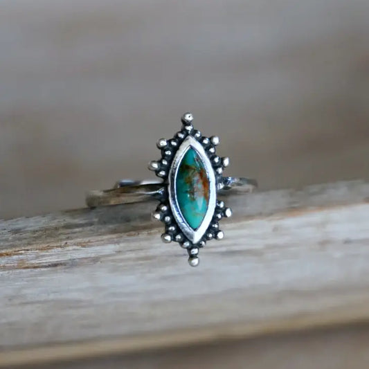 Kal Turquoise Adjustable Ring - Sterling Silver - Mellow Monkey