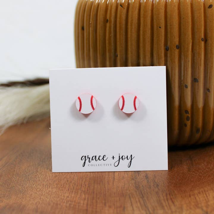 Baseball Stud Acrylic Earring - Mellow Monkey