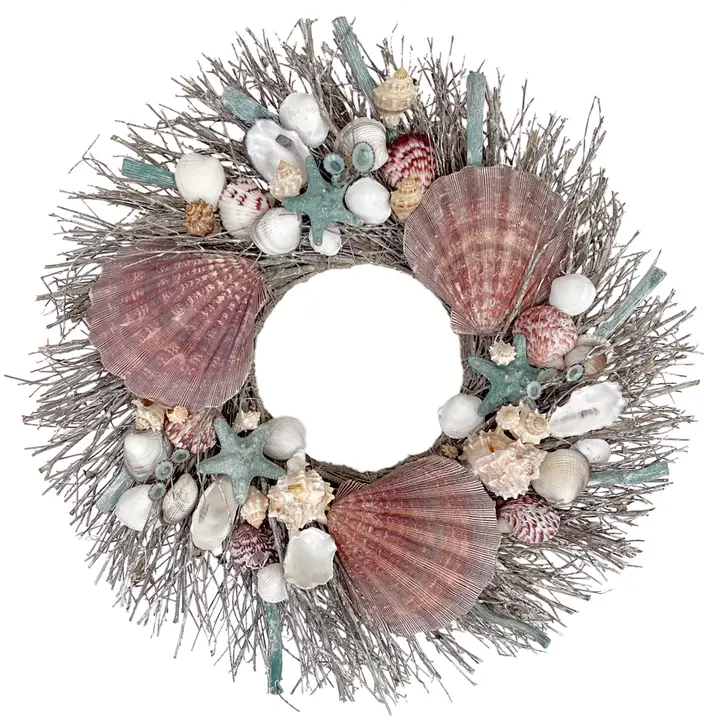 Coastal Seaside Shell Wreath - 18-in - Mellow Monkey