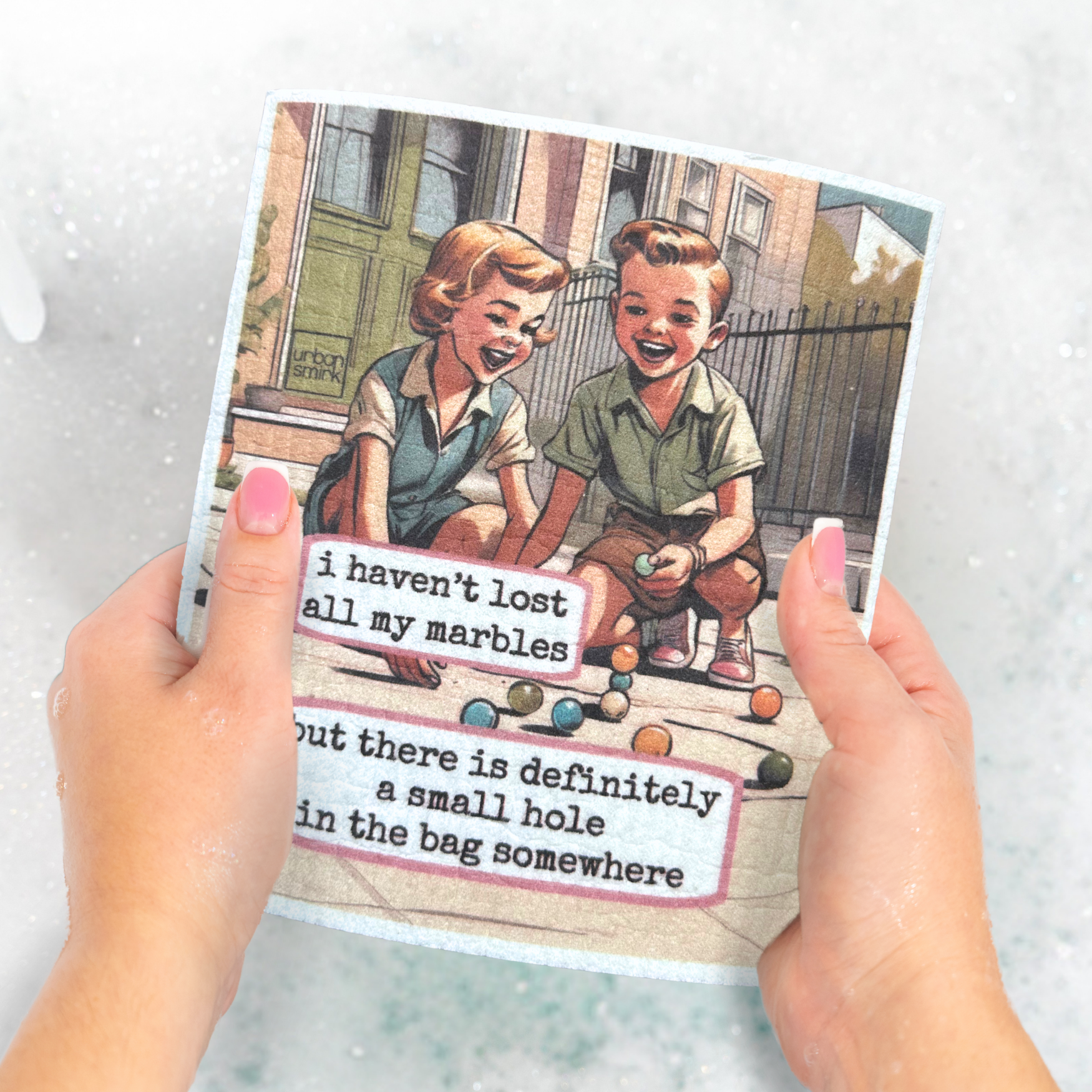 Hilarious Retro Vintage Swedish Dishcloth - Lost My Marbles - Mellow Monkey