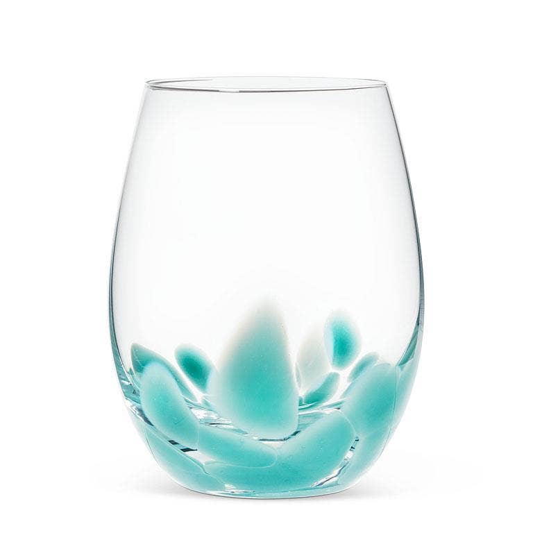 Fused Dots Stemless Wine Glass - Turq - 4.5"H(18oz) - Mellow Monkey