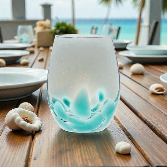 Fused Dots Stemless Wine Glass - Turq - 4.5"H(18oz) - Mellow Monkey