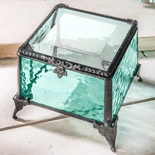 Turquoise Glass Jewelry Box - 3-1/4-in - Mellow Monkey