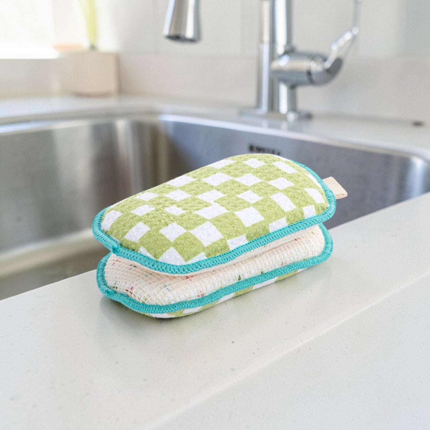 Green Checker Absorbent Sponges - Set of 2 - Mellow Monkey
