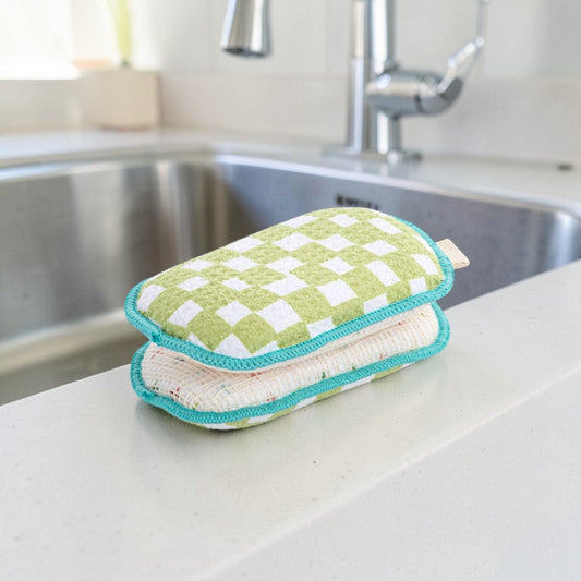 Green Checker Absorbent Sponges - Set of 2 - Mellow Monkey
