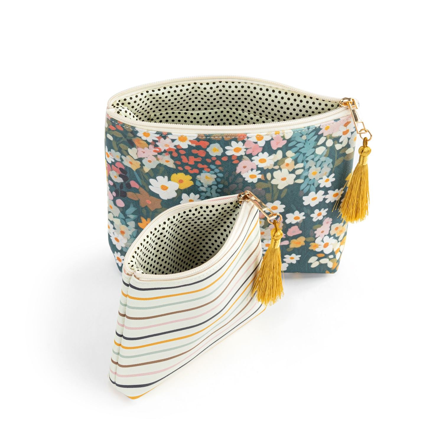 Floral + Stripe Zip Pouch - Set of 2 - Mellow Monkey