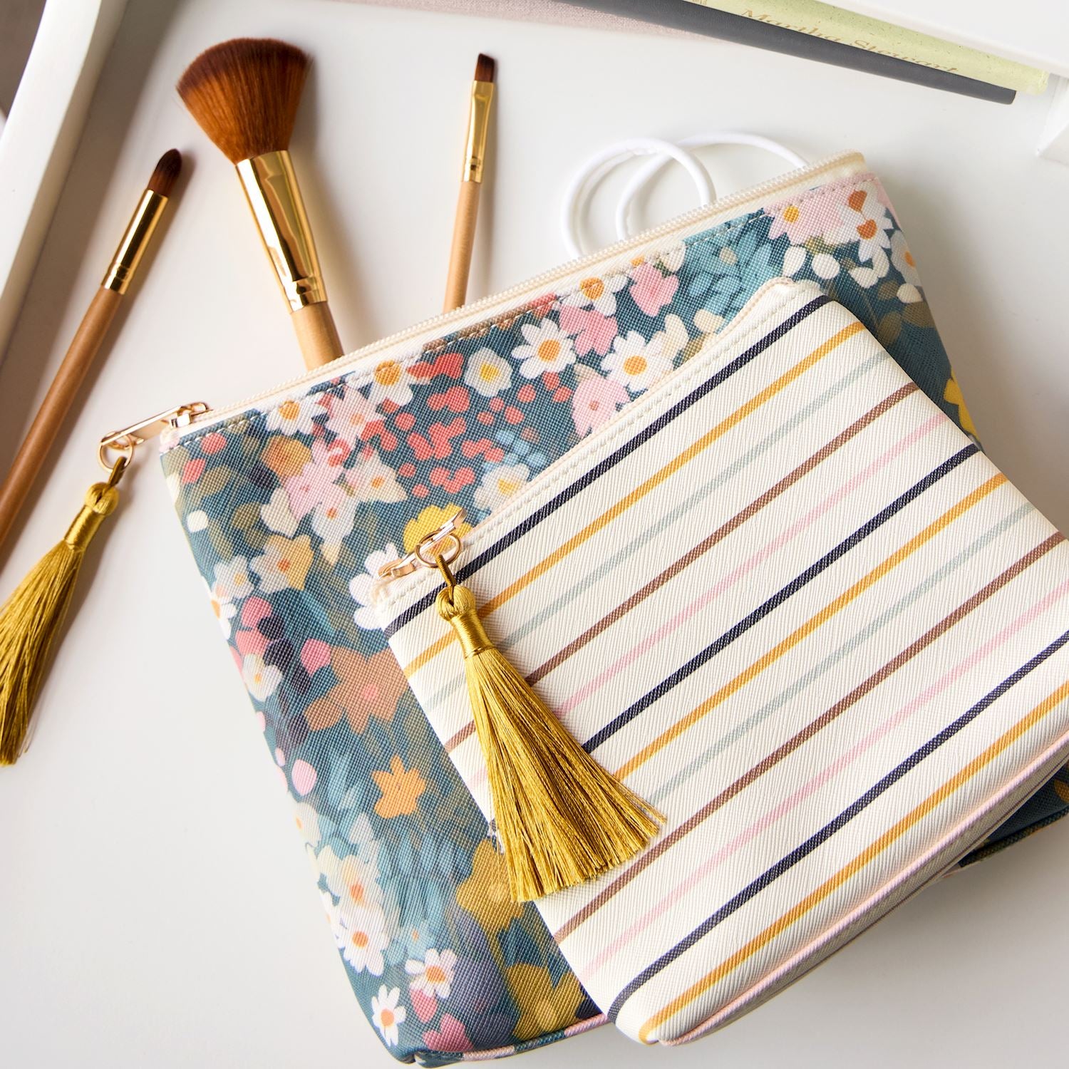 Floral + Stripe Zip Pouch - Set of 2 - Mellow Monkey