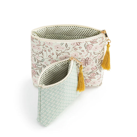 Vintage Floral + Daisy Zip Pouch - Set of 2 - Mellow Monkey