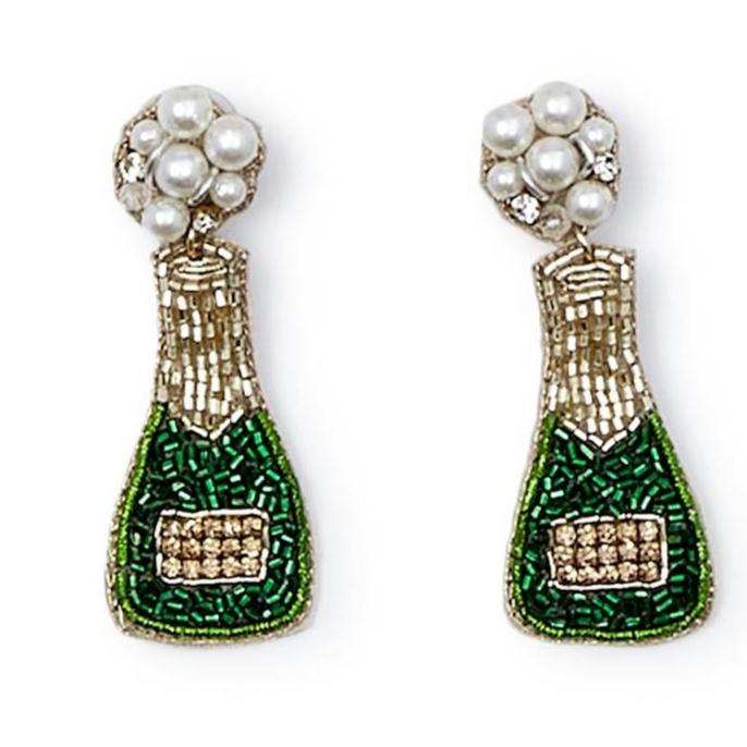 Hand Beaded Champagne Bottle Earrings - Mellow Monkey