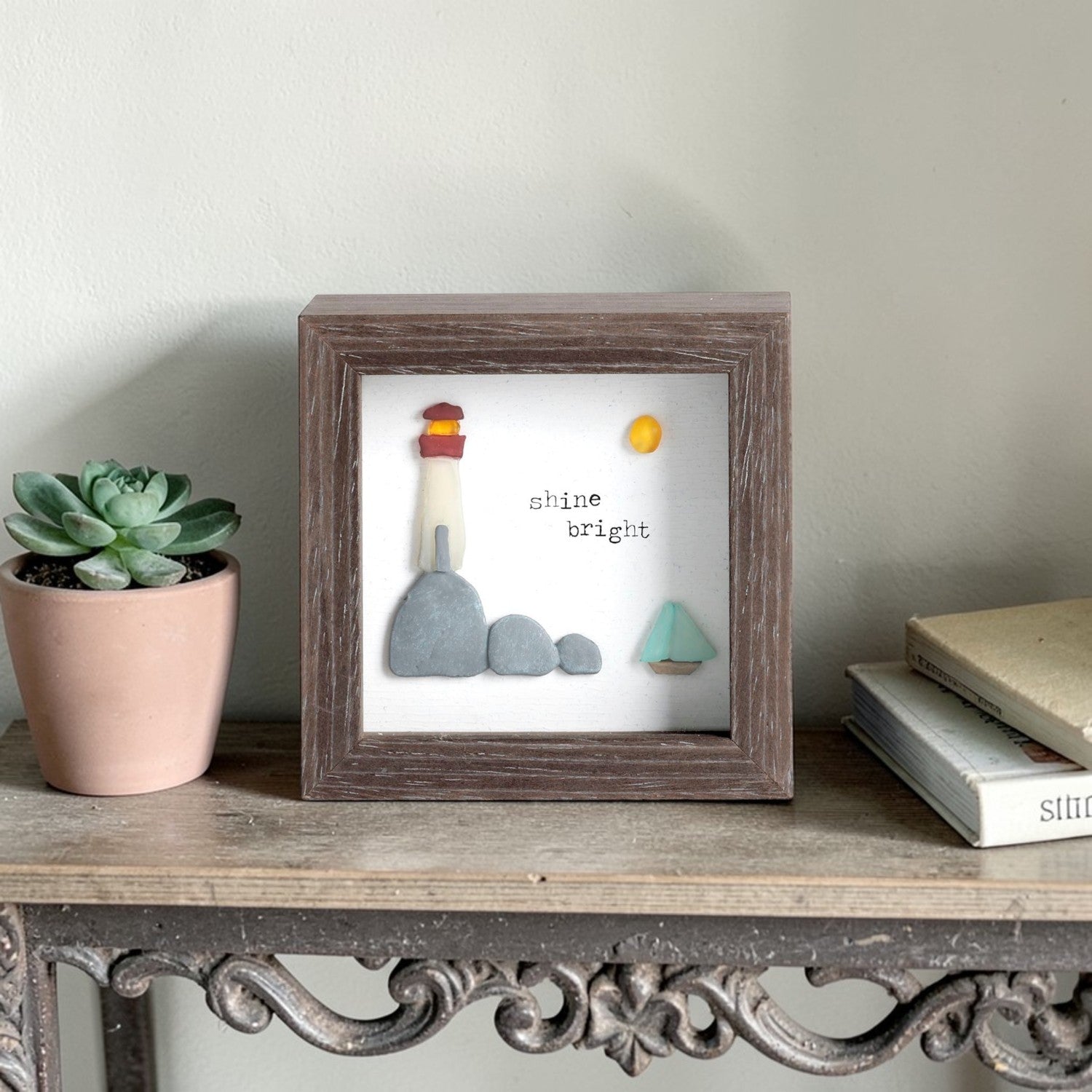 Shine Bright Lighthouse - Sharon Nowlan Shadow Box - 4 x 4 in - Mellow Monkey