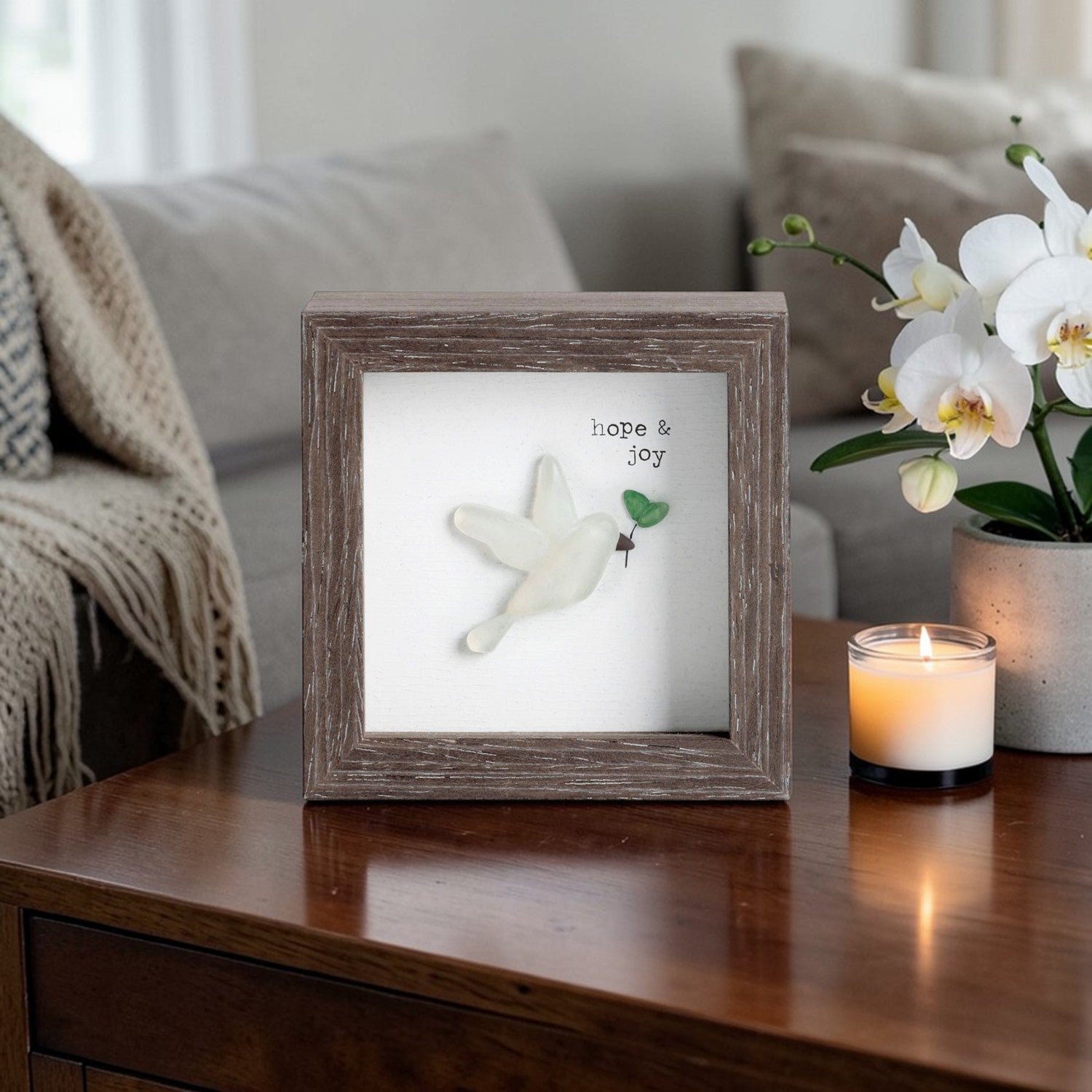 Hope & Joy Dove - Sharon Nowlan Shadow Box - 4 x 4 in - Mellow Monkey