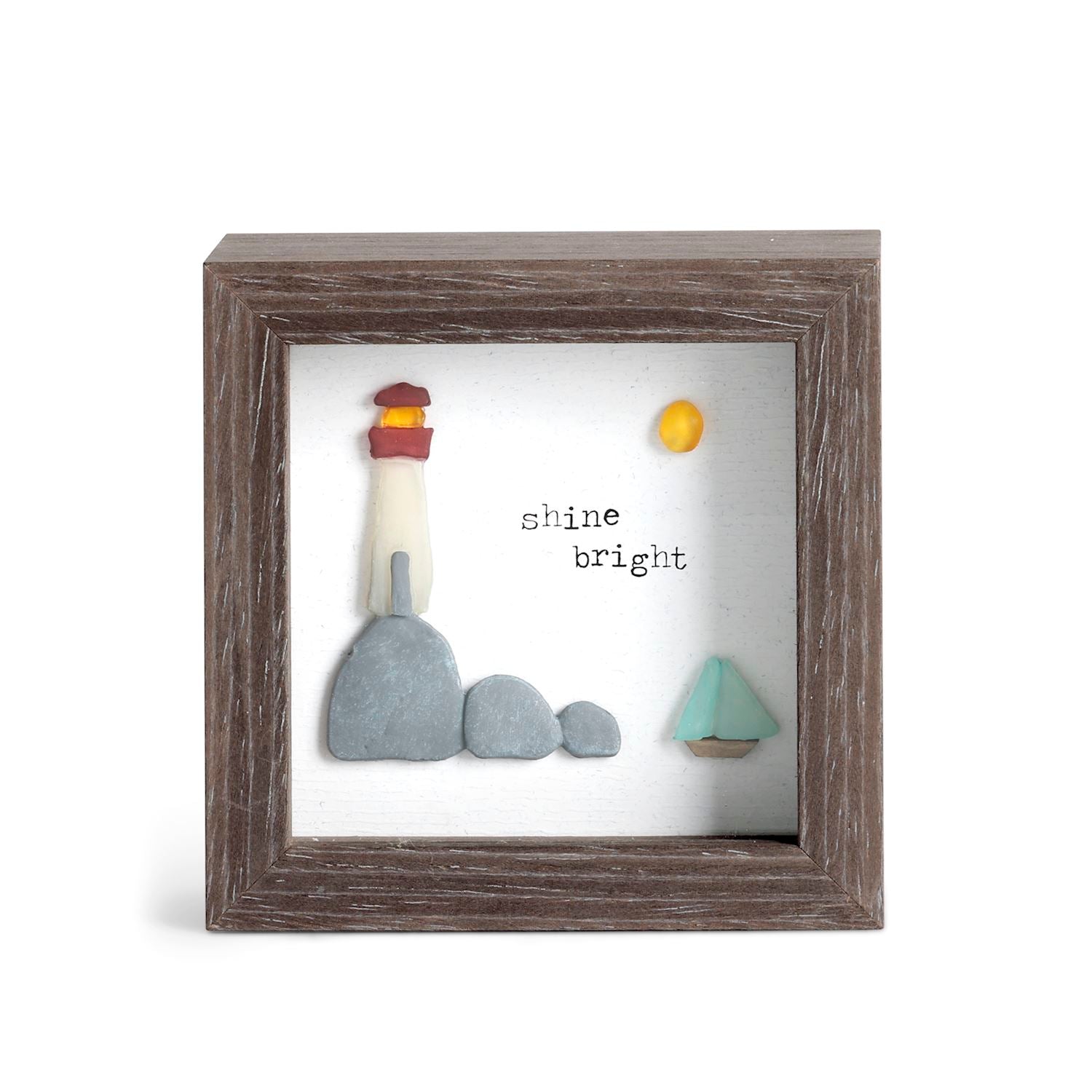 Shine Bright Lighthouse - Sharon Nowlan Shadow Box - 4 x 4 in - Mellow Monkey