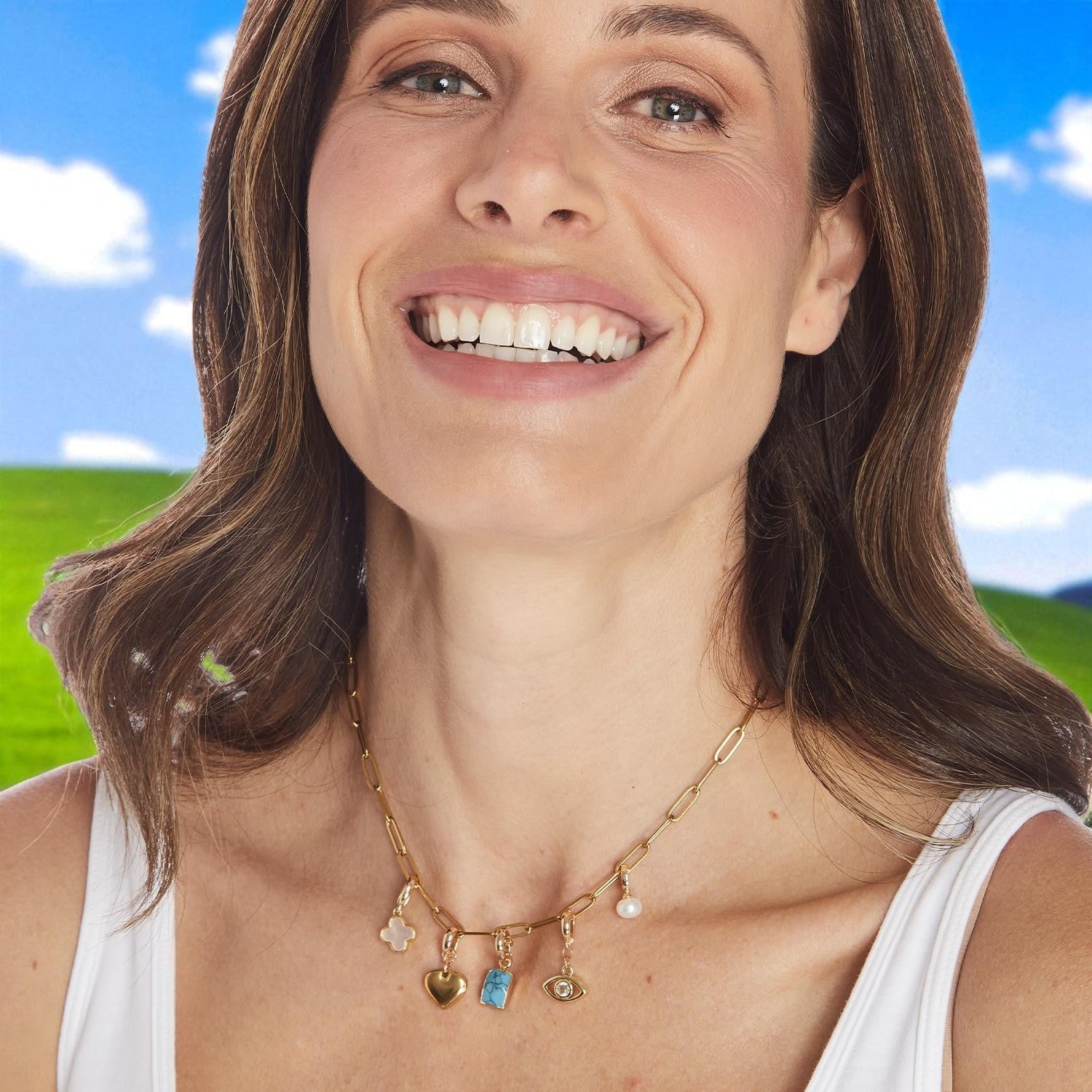 Lucky Charm True Karma Gold Plated Paper Clip Chain with 5 Detachable Charms - Mellow Monkey