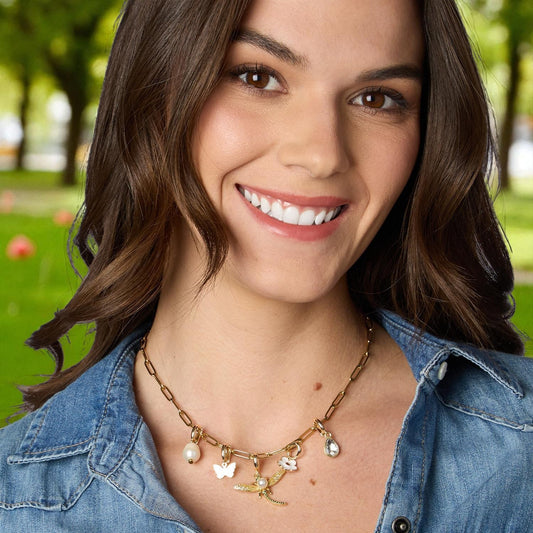 Lucky Charm The Garden Party Gold Plated Paper Clip Chain with 5 Detachable Charms - Mellow Monkey