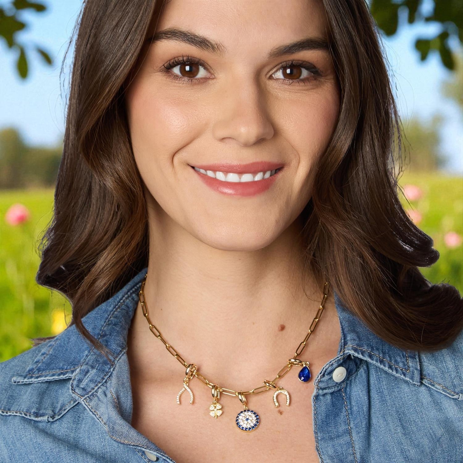 Lucky Charm Good Vibes Gold Plated Paper Clip Chain with 5 Detachable Charms - Mellow Monkey