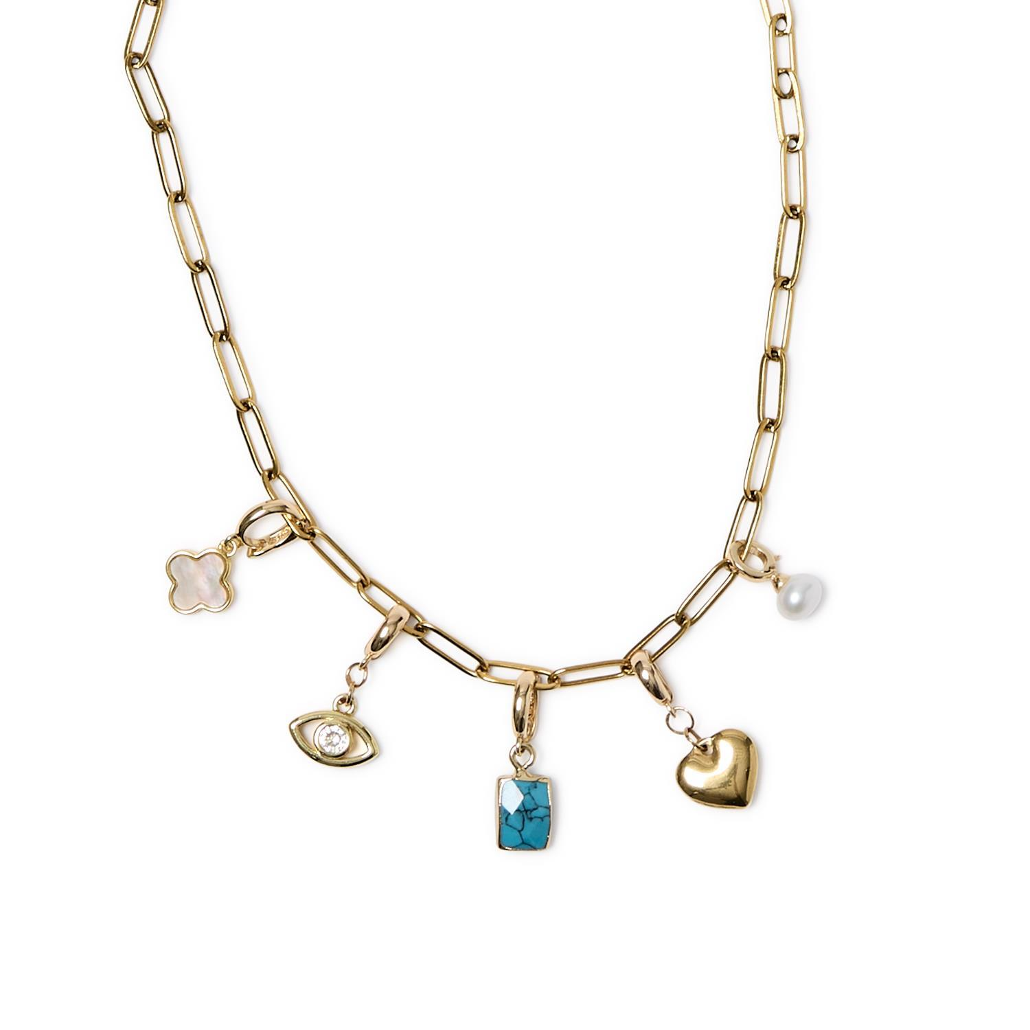 Lucky Charm True Karma Gold Plated Paper Clip Chain with 5 Detachable Charms - Mellow Monkey