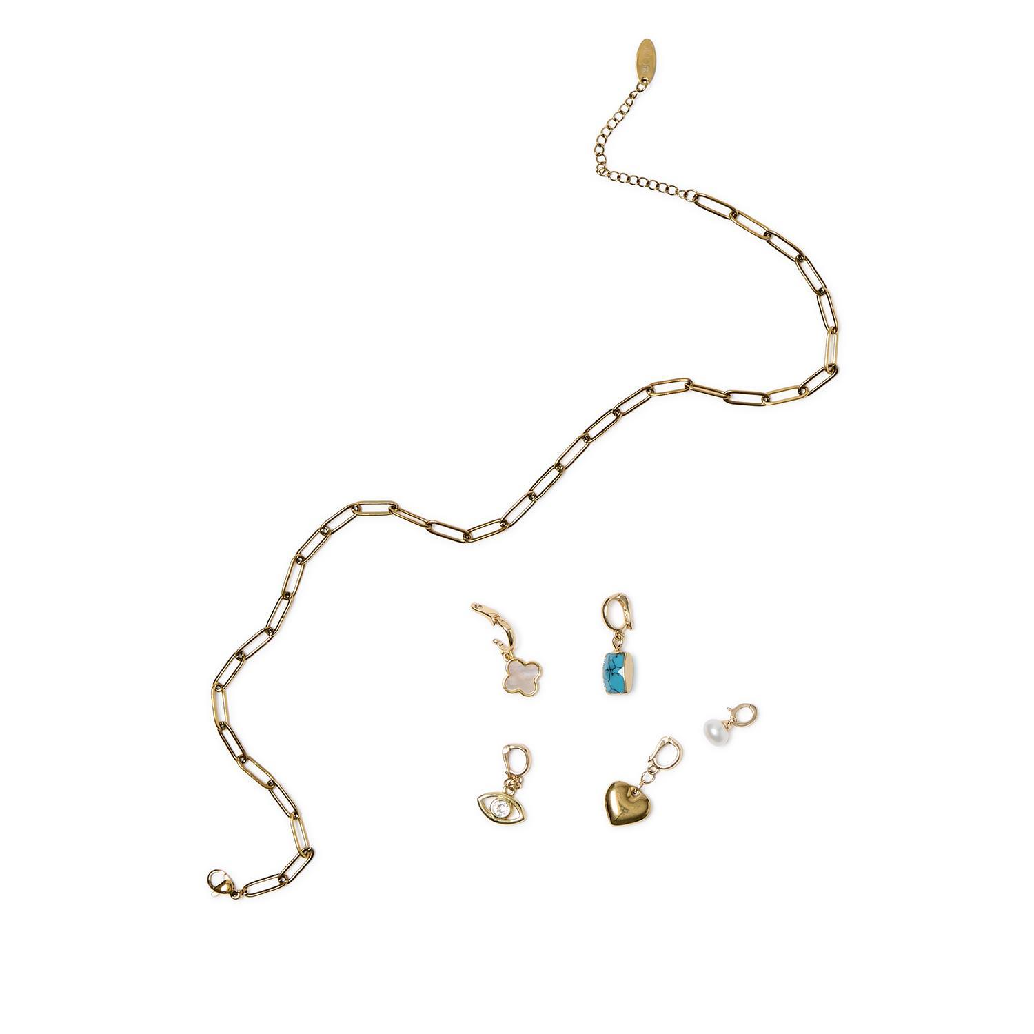 Lucky Charm True Karma Gold Plated Paper Clip Chain with 5 Detachable Charms - Mellow Monkey