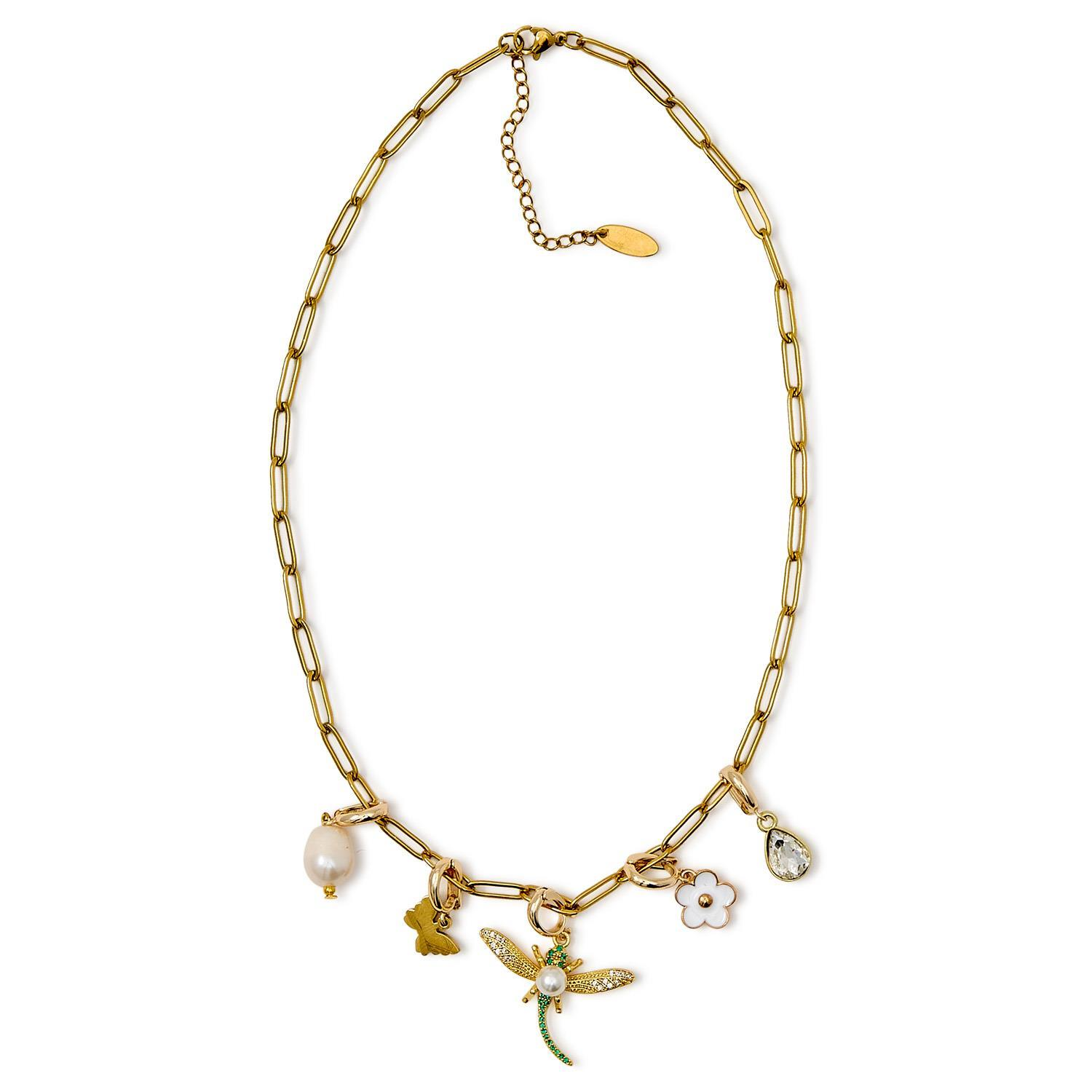 Lucky Charm The Garden Party Gold Plated Paper Clip Chain with 5 Detachable Charms - Mellow Monkey