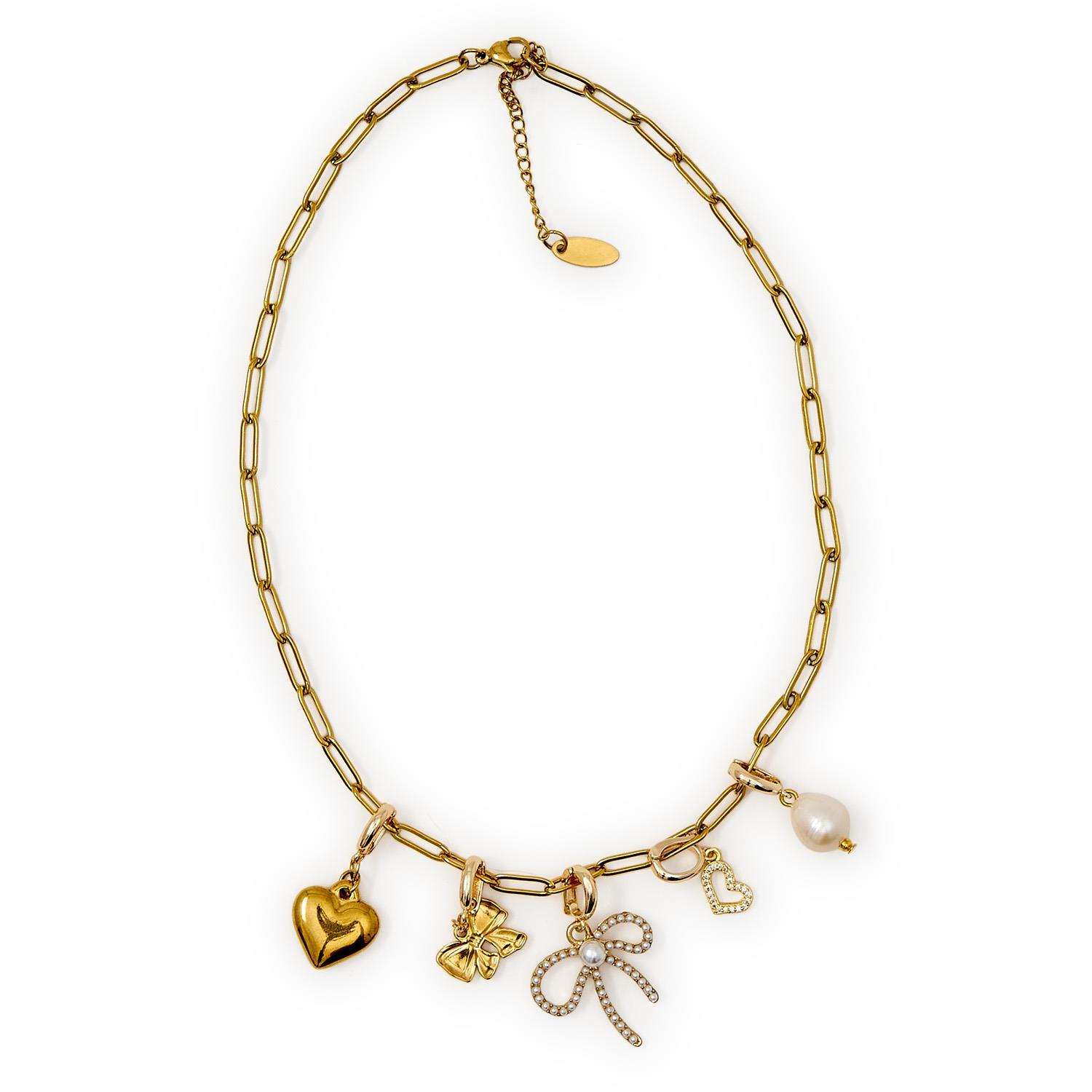 Lucky Charm Coquette Gold Plated Paper Clip Chain with 5 Detachable Charms - Mellow Monkey