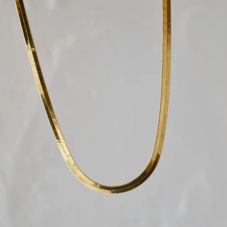 Gold Herringbone Chain Necklace - 16-in - Mellow Monkey