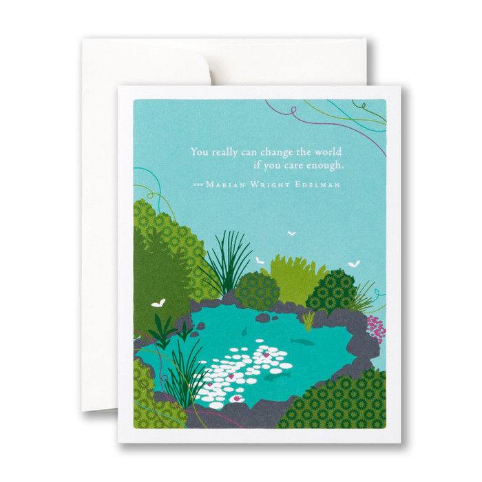 Positively Green Greeting Card - Thank You - "You Really Can Change the World If you Care Enough." - Marian Wright Edelman - Mellow Monkey