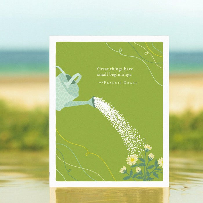 Positively Green Greeting Card - Baby Shower -  "Great Things Have Small Beginnings." - Francis Drake - Mellow Monkey