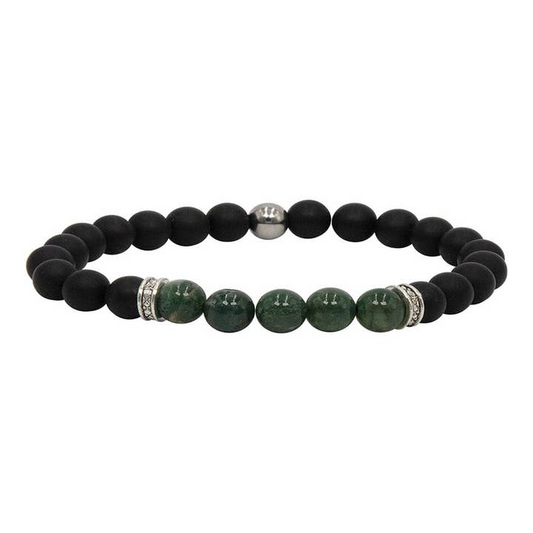 Brigade Men's Bracelet - Moss Agate And Black Onyx