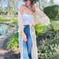 Ivory Floral Printed Crochet Maxi Kimono Cardigan - Mellow Monkey