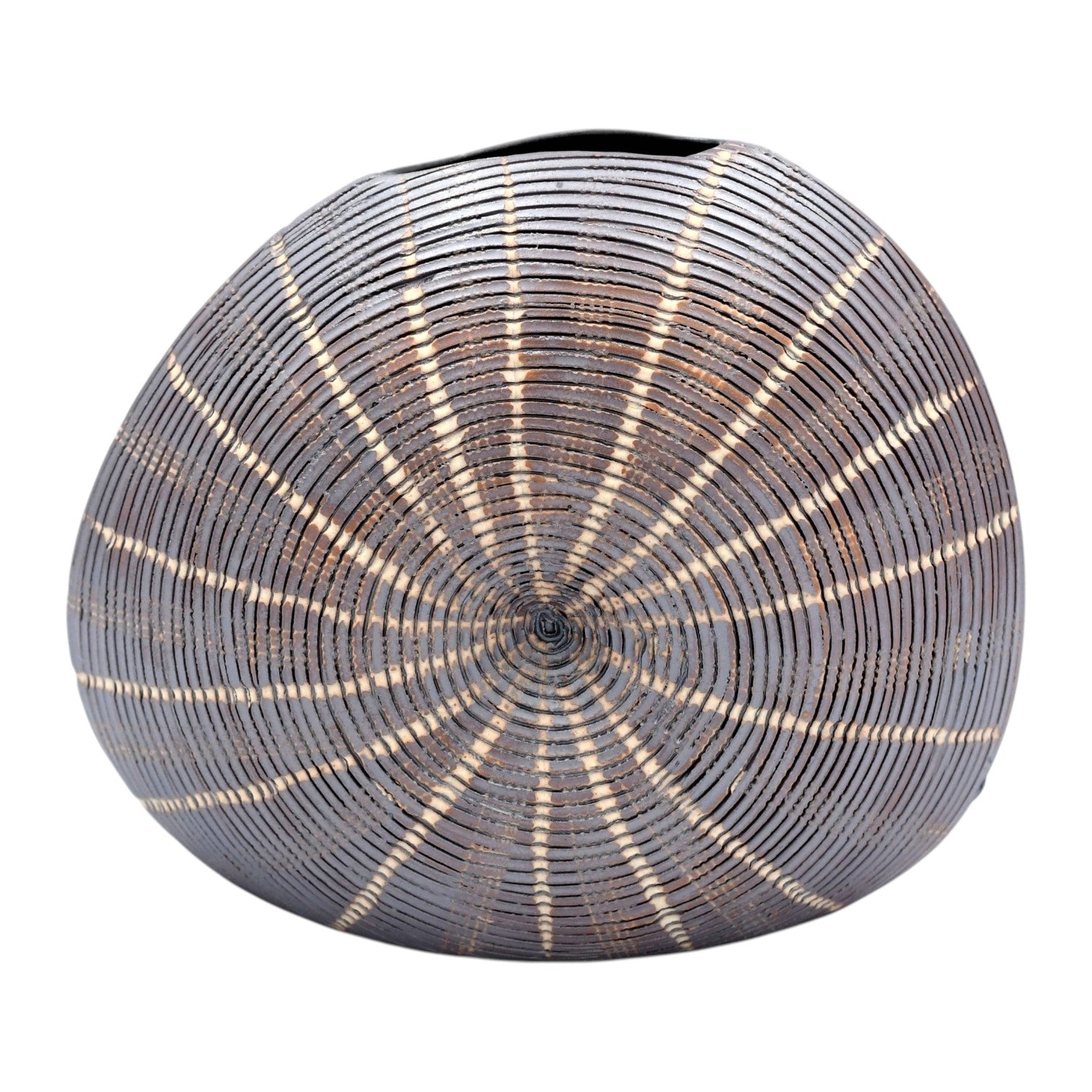 Diva Round - Handcrafted Porcelain Bud Vase - Taupe with Cream Lines - 4.7 x 2.4 x 4 in - Mellow Monkey