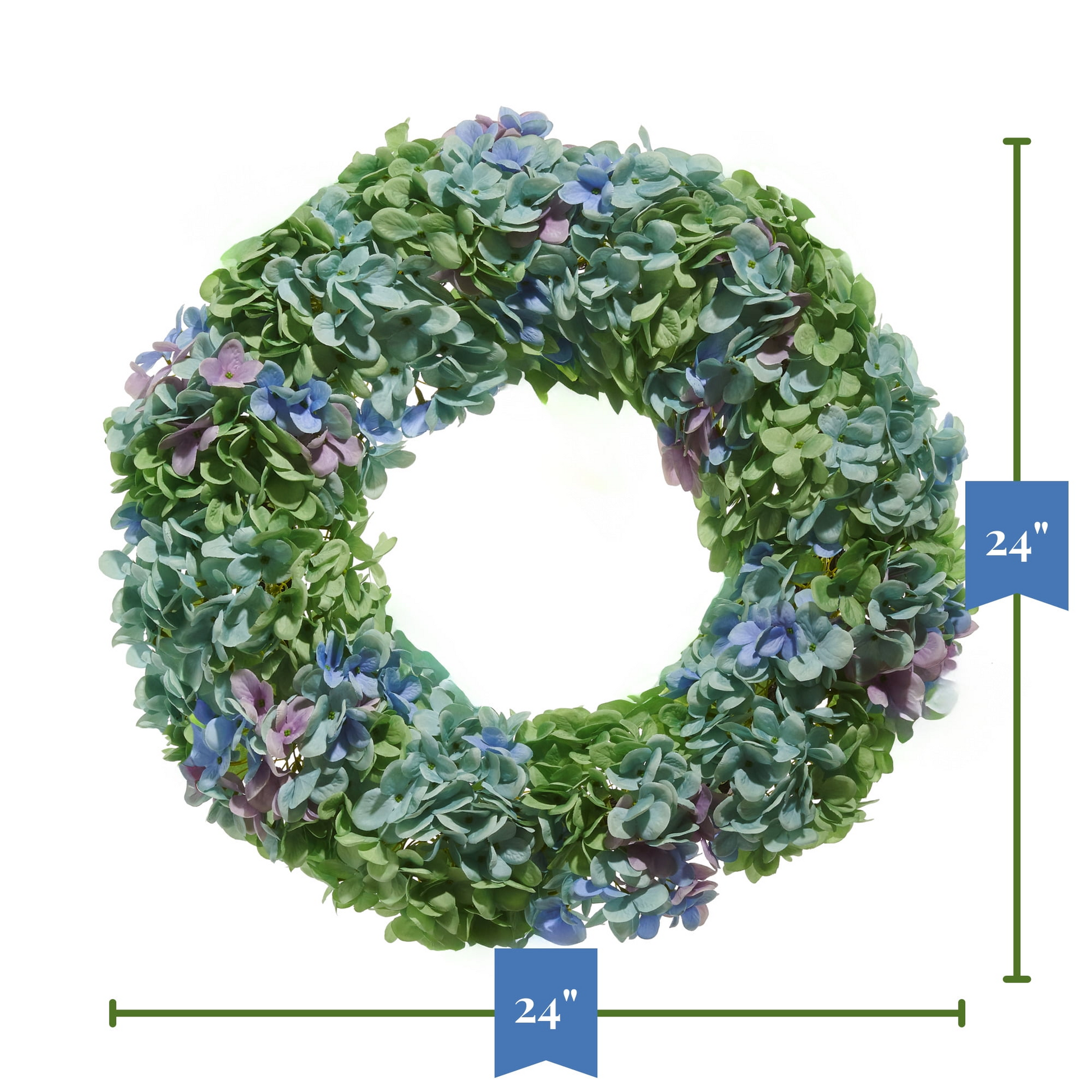 Blue And Green Hydrangea Wreath - 24" - Mellow Monkey