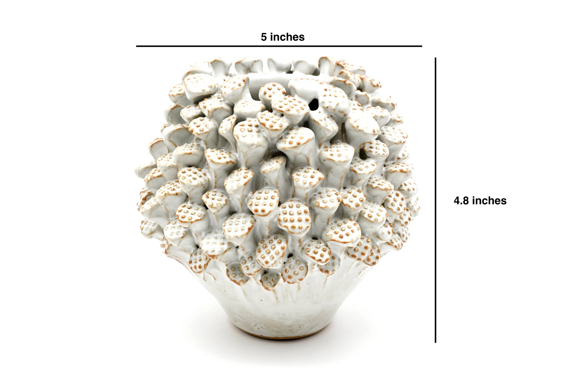 Lotus Pollens - Porcelain Ceramic Vase - White with Brown Accents - 5 x 5 x 4.8 in - Mellow Monkey