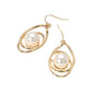 Pearl Pointed Twisted Open Teardrop Dangle Earrings: Yellow Gold