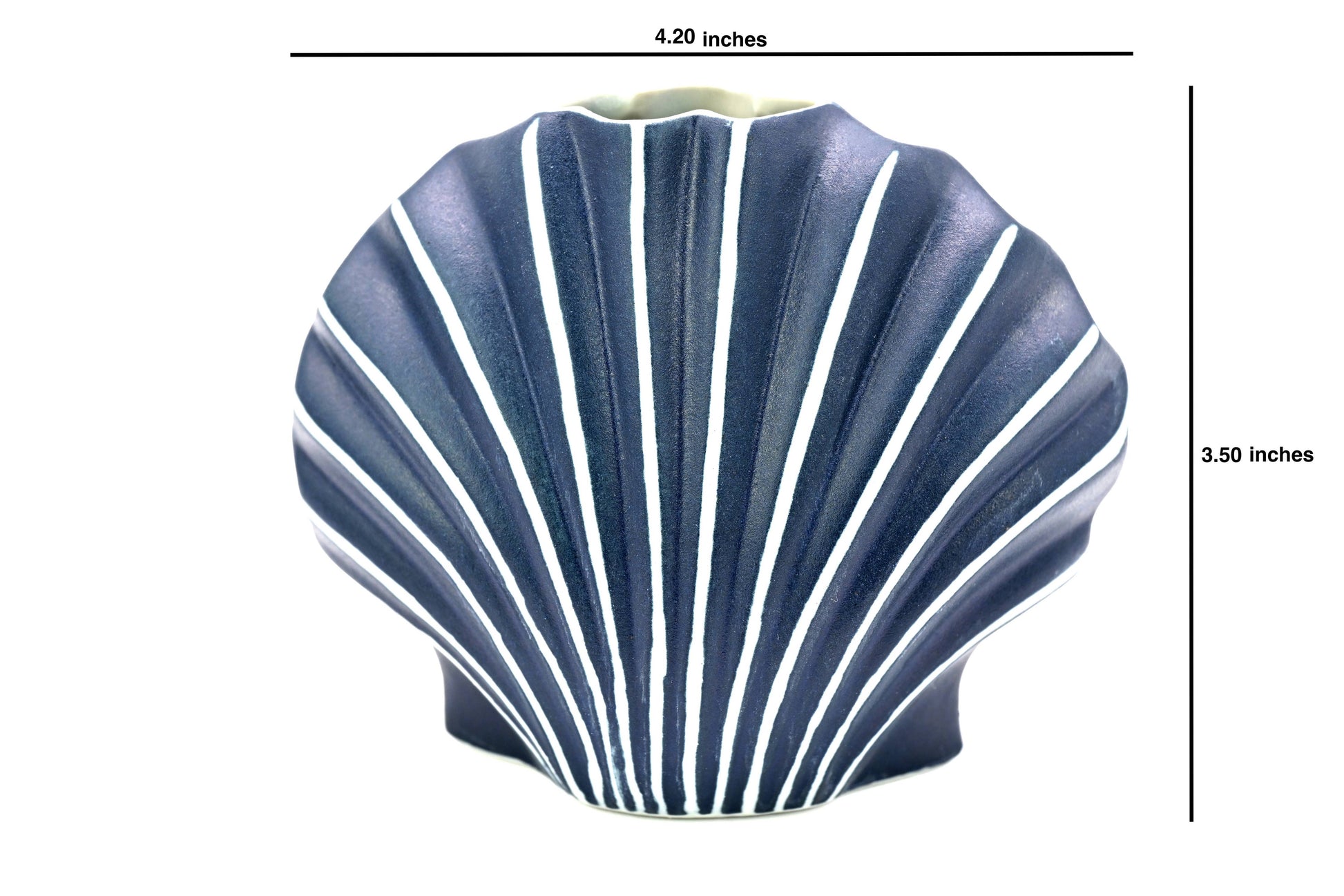 Mini Shell Vase -Handcrafted Porcelain Bud Vase - Blue with White Stripes - 4.2 x 2.4 x 3.5 in - Mellow Monkey