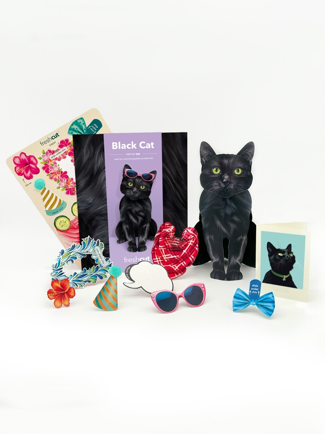 Black Cat - Freshcut Pop-Up Pet Greeting Cards - Mellow Monkey