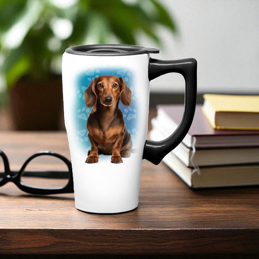 Dachshund - Ceramic and Stainless Steel Travel Mug - Mellow Monkey