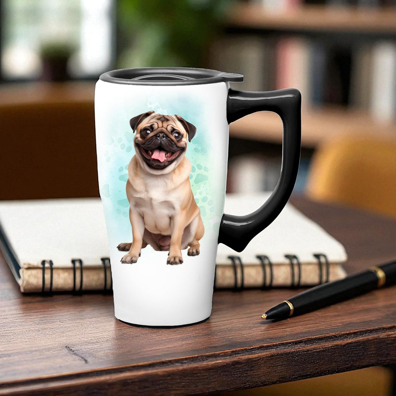Pug - Ceramic and Stainless Steel Travel Mug - Mellow Monkey