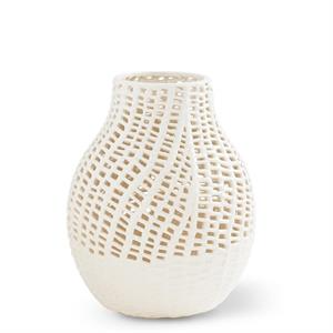 White Ceramic Basket Weave Vase - Mellow Monkey