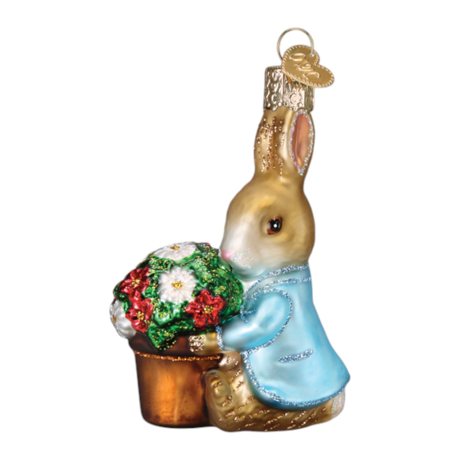 Peter Rabbit With Flower Pot - Old World Christmas Blown Glass Holiday Ornament - Mellow Monkey