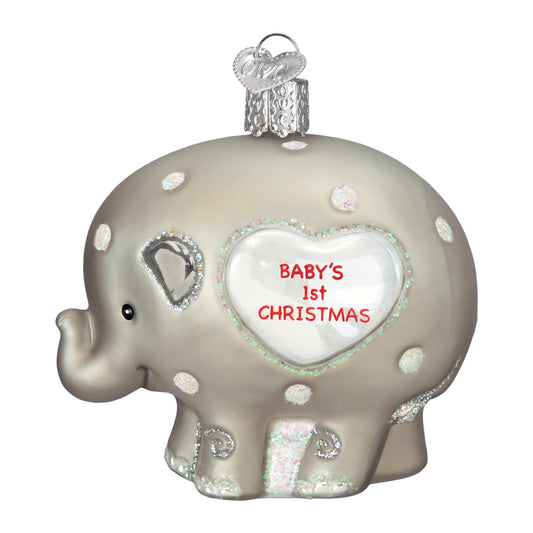 Baby's 1st Elephant - Old World Christmas Blown Glass Holiday Ornament - Mellow Monkey