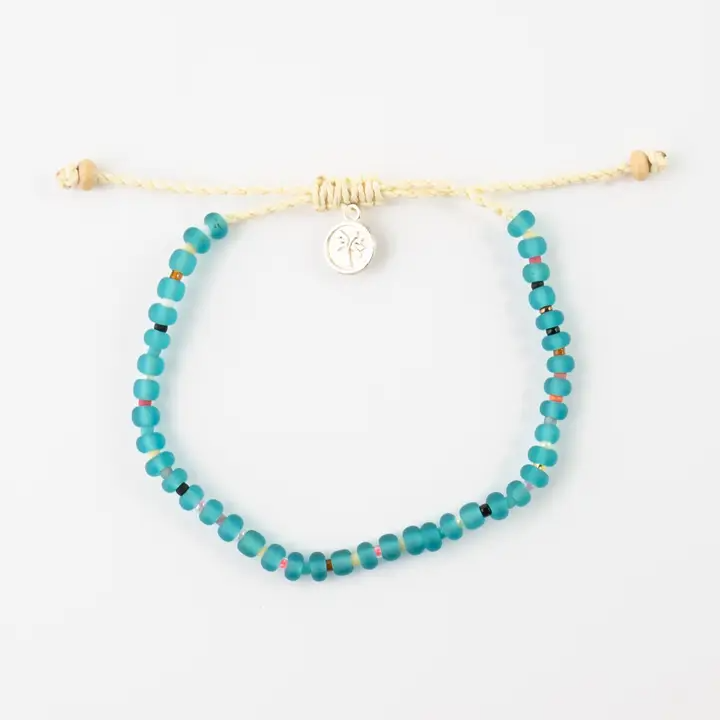 Marley Glass Bead Anklet - Aqua - Mellow Monkey