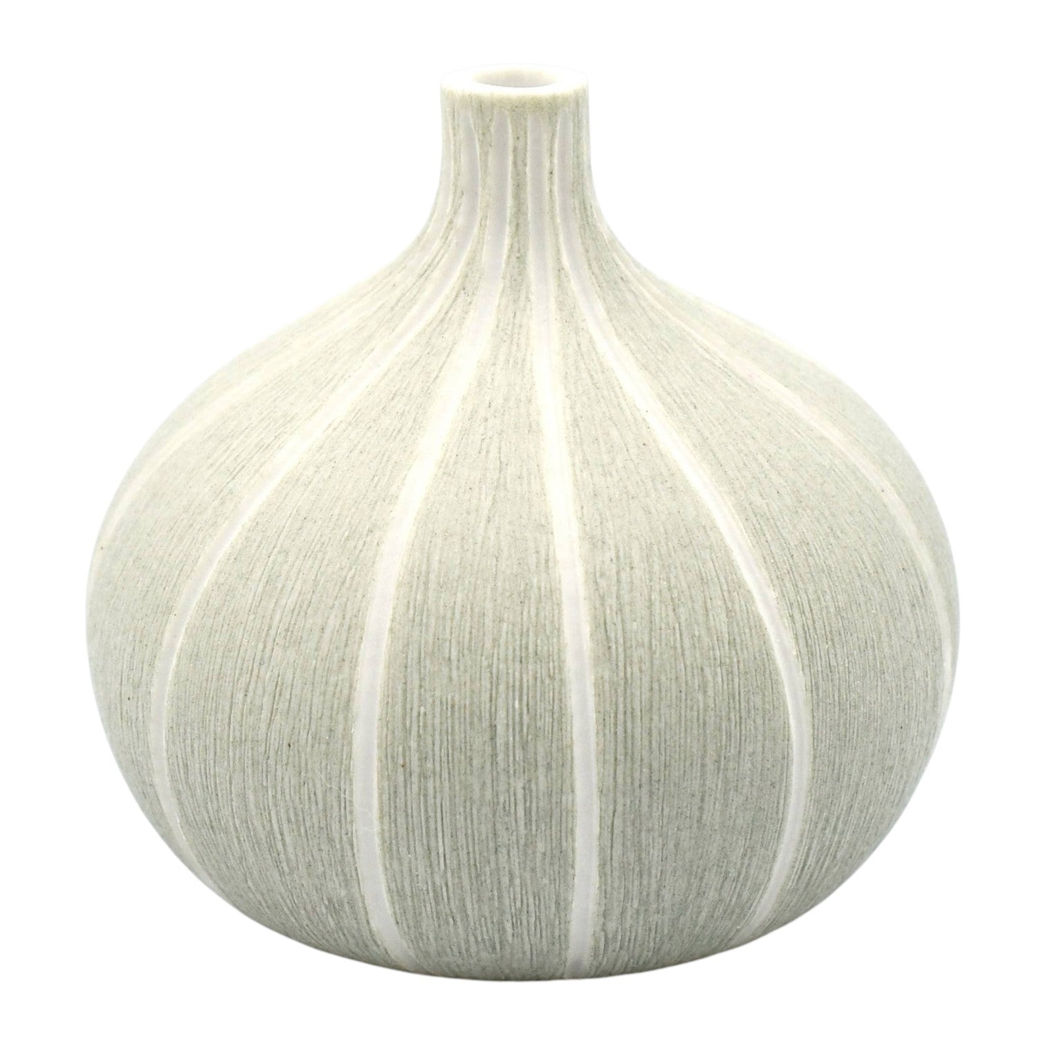 Tiny Congo - Handcrafted Porcelain Bud Vase - Light Gray with White Stripes - 2.5 x 2.5 x 2.6 in - Mellow Monkey