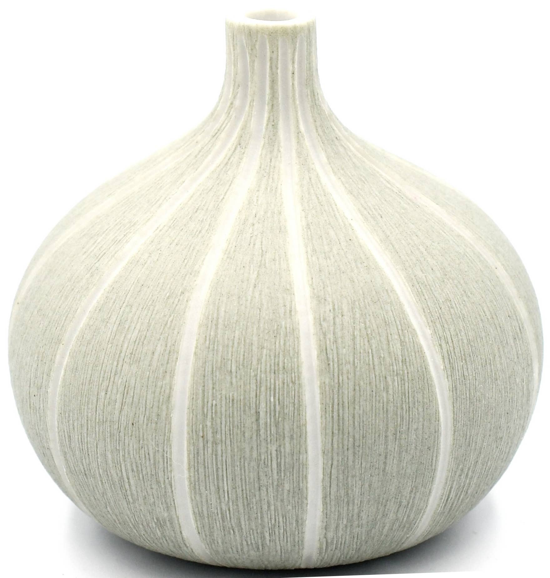 Tiny Congo - Handcrafted Porcelain Bud Vase - Light Gray with White Stripes - 2.5 x 2.5 x 2.6 in - Mellow Monkey
