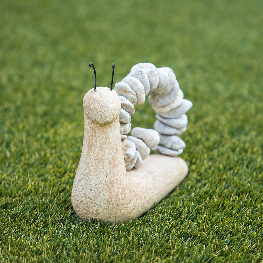 Beach Pebble Snail Garden Figure - White Stone - Mellow Monkey