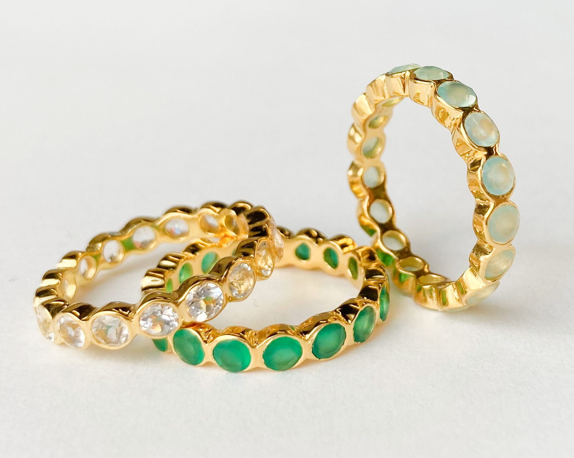 8 Precious Eternity Band Ring in Gold Vermeil: Aqua Blue Chalcedony - Mellow Monkey