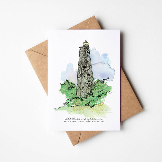 Old Baldy Lighthouse Single Notecard - NC Coast Collection - Mellow Monkey
