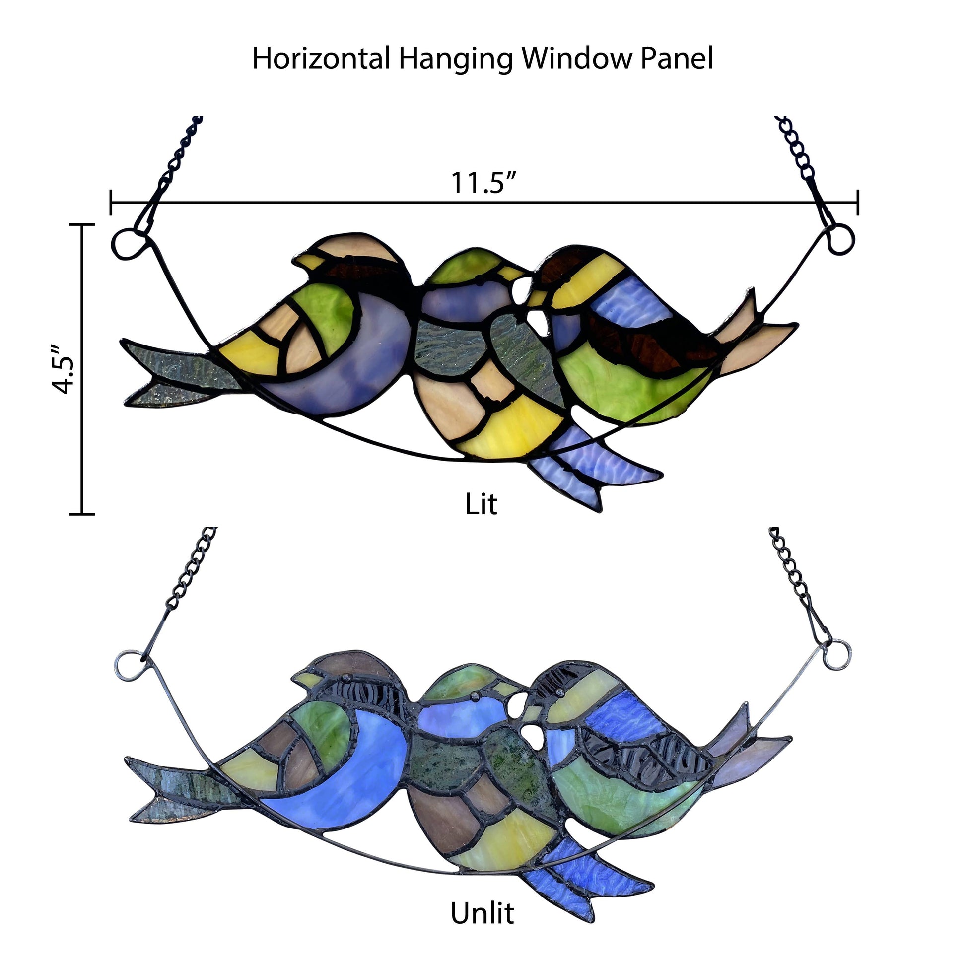 Peyton Blue Three Birds Stained Glass Window Panel - 4-1/2-in - Mellow Monkey