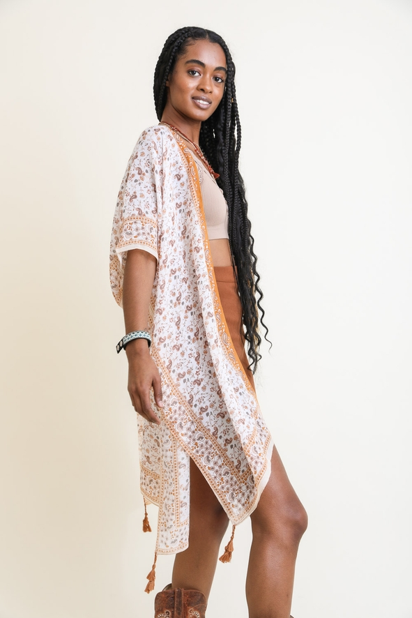 Ditsy Floral Paisley Camel Kimono - Mellow Monkey