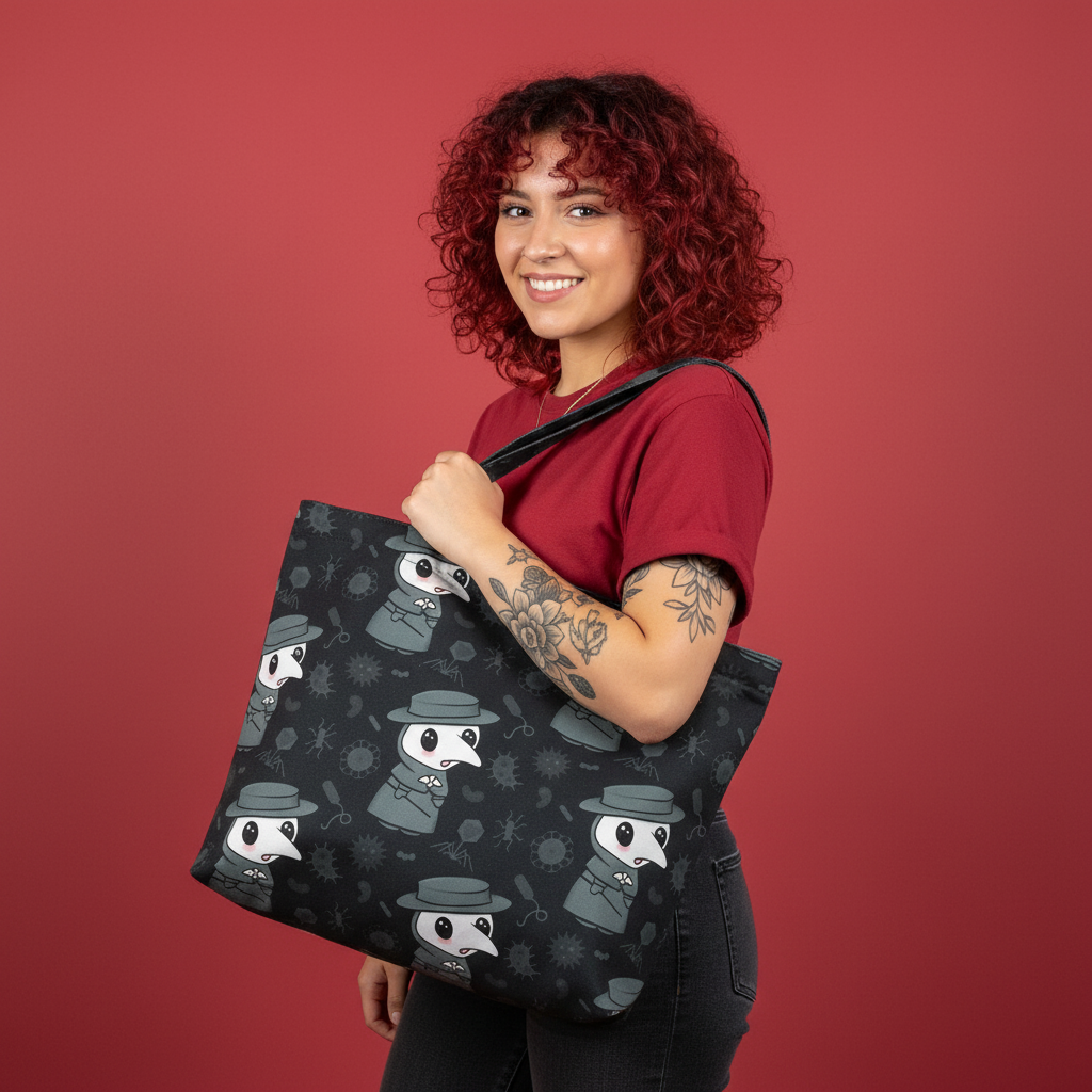 Plague Doctor Tote Bag - Zippered Pocket - Washable - Mellow Monkey